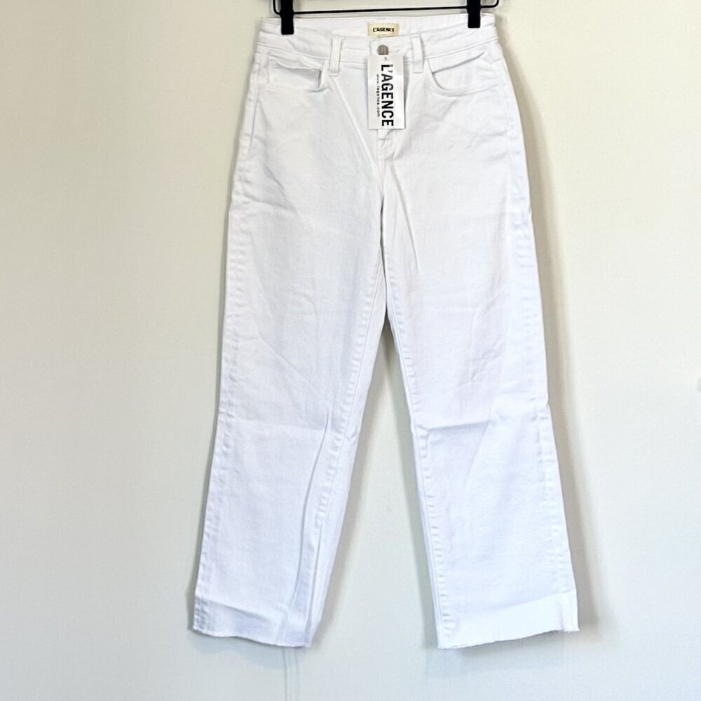NWT L'AGENCE White Wide Leg Raw Hem Jeans - Size: 25